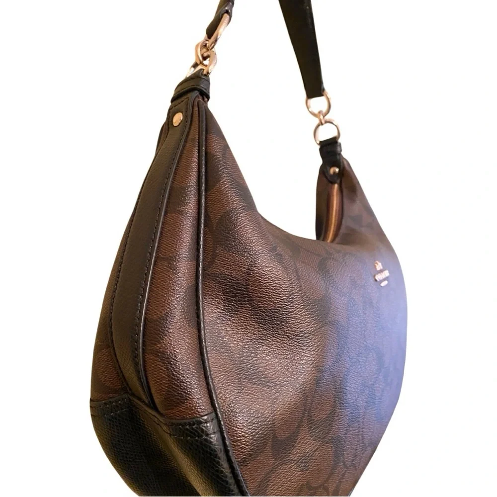 Coach Harley East West Hobo Shoulder Bag Signature Black Brown Gold F38267 - Picture 5 of 16